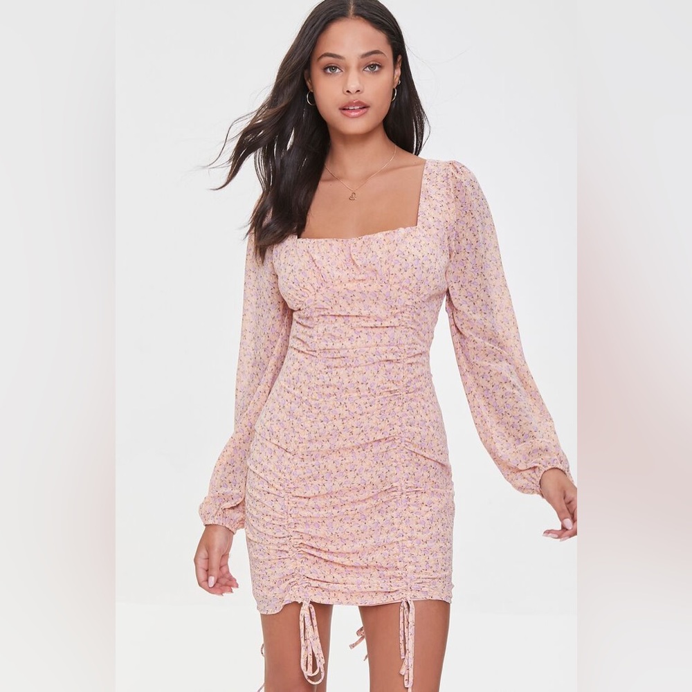 NWOT Forever 21 Floral Ruched Drawstring Mini Dress